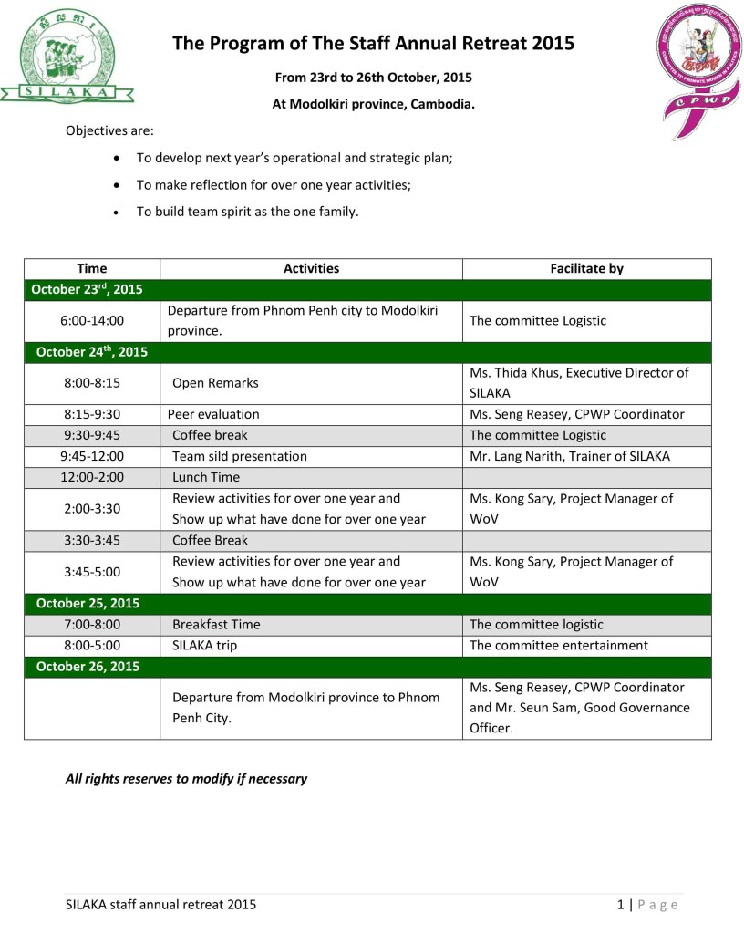 2015-10-20_The Program of The SILAKA Staff Annual Retreat 2015